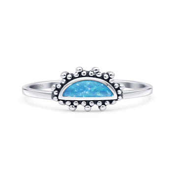 Crescent Oxidized Bali Half Moon Trendy Statement Fashion Ring Lab Created Blue Opal 925 Sterling Silver